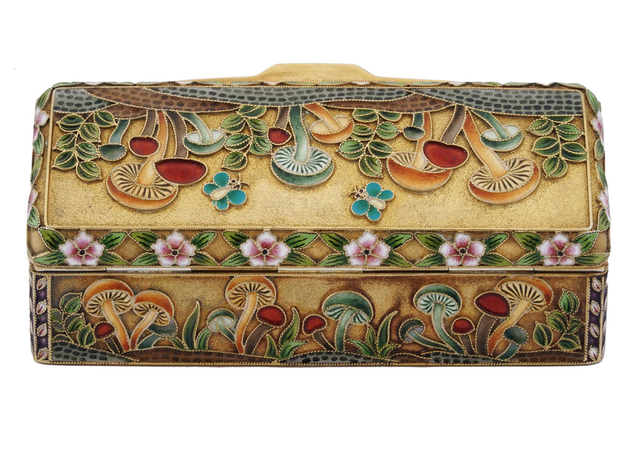 RUSSIAN 88 GILT SILVER CLOISONNE ENAMEL PILL BOX PIC-6